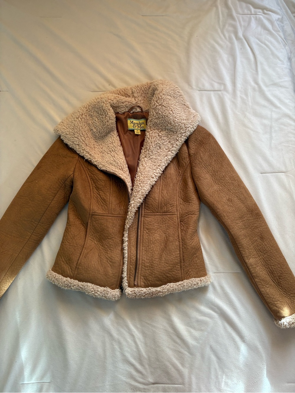 Maralyn & Me Tan Faux Shearling Jacket with Cream Trim